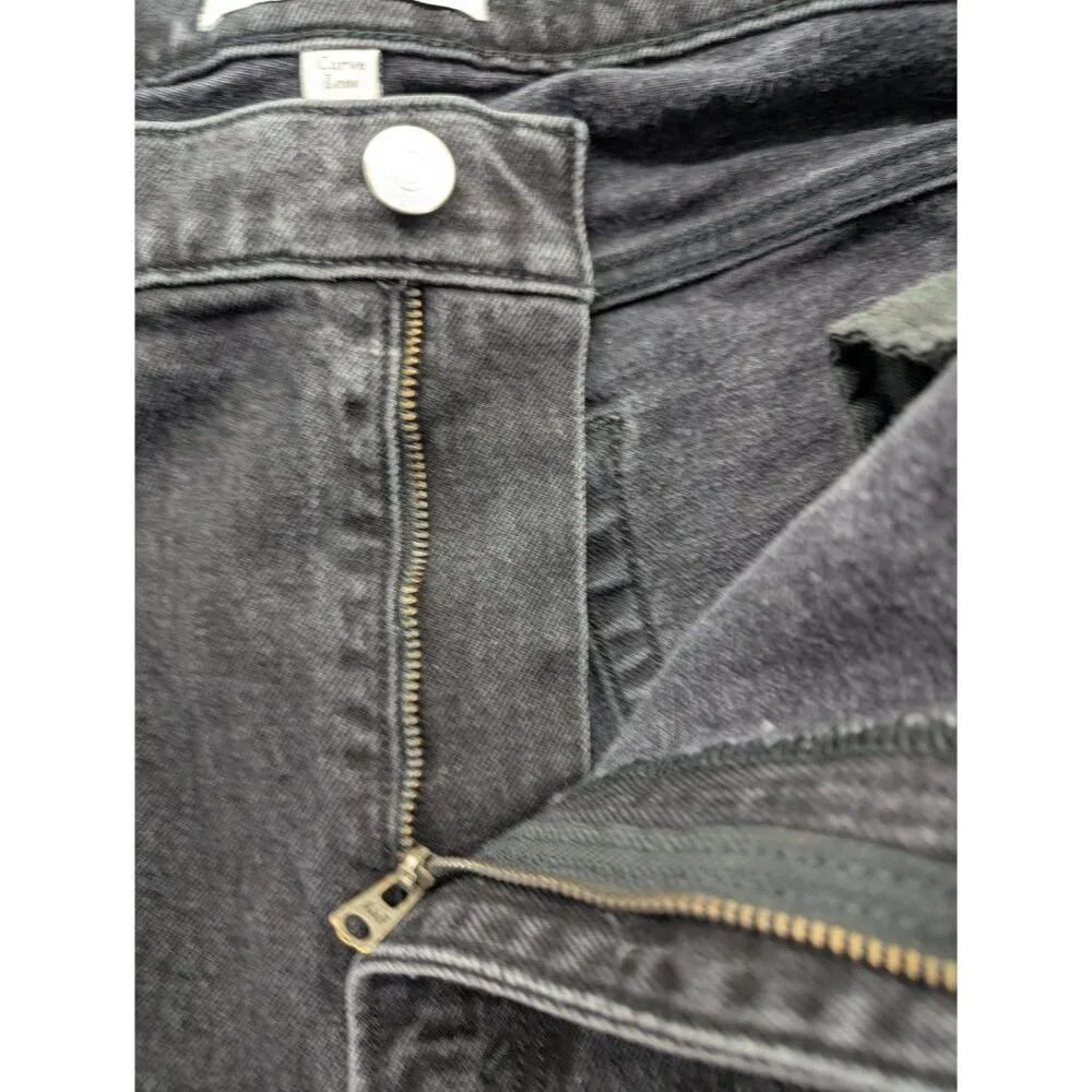 Abercrombie & Fitch 90s Straight Jeans Womens 35 Long Gray High Rise Distressed
